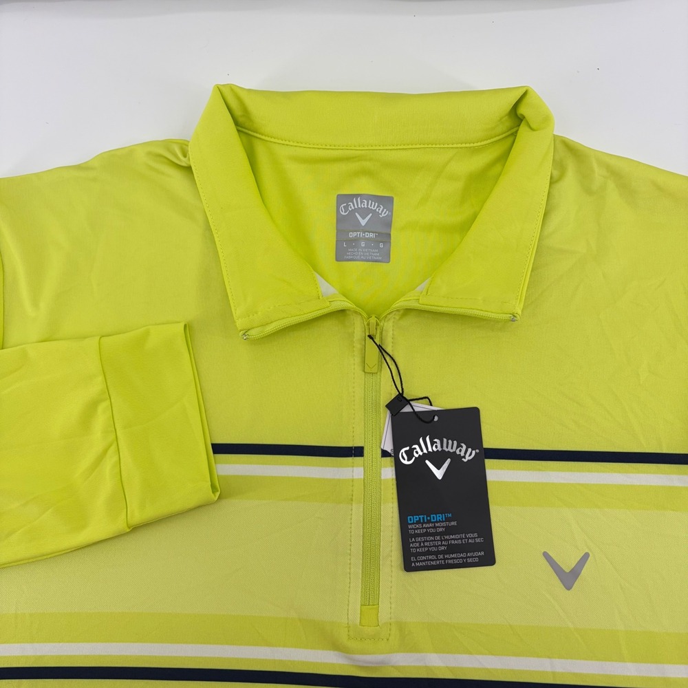 Callaway Mens Opti-Dri Quarter Zip Golf Pullover Neon Yellow Stripe Large NWT